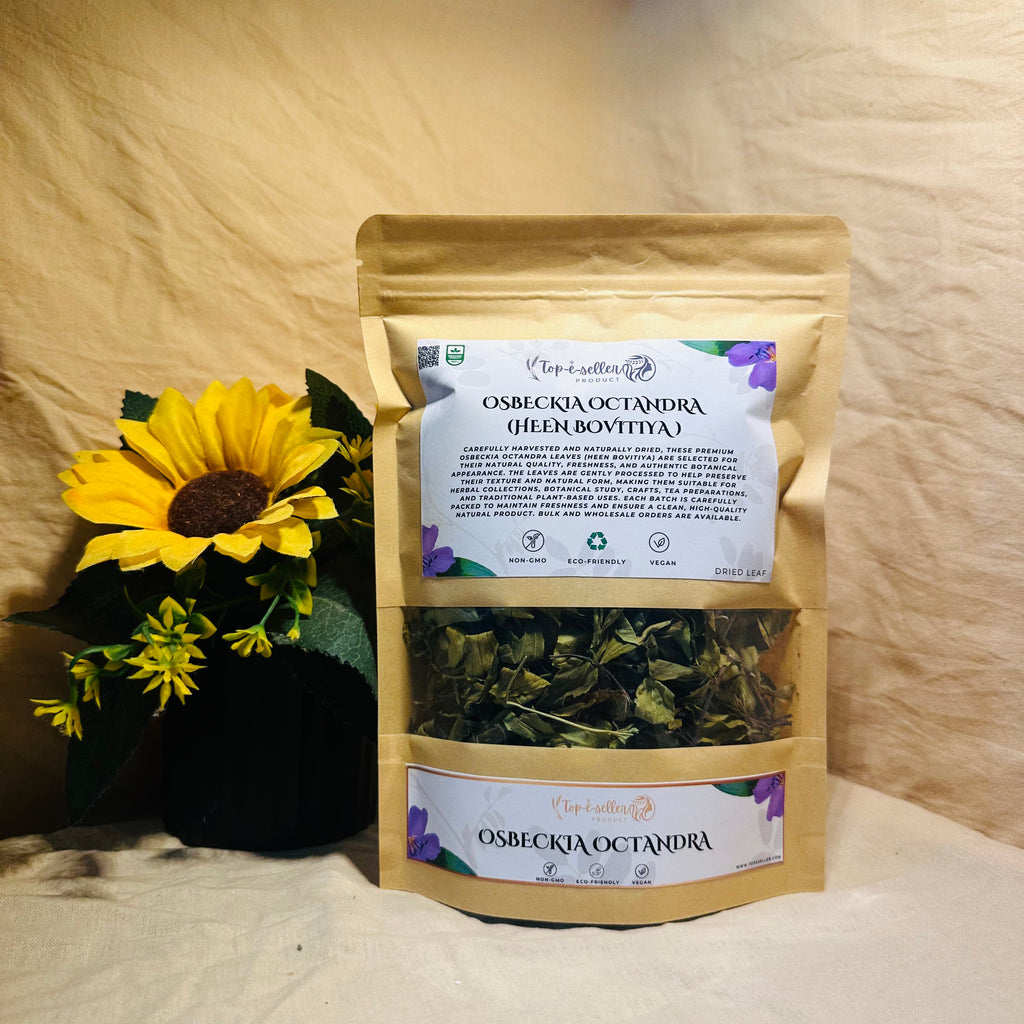 Herbal tea package with sunflower and green leaves on a beige background