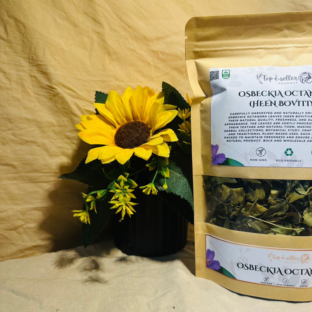 Herbal product packaging with a sunflower on a textured fabric background